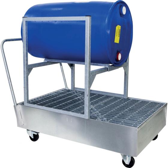 Vasca di stoccaggio e contenimento in acciaio a 1 livello con ruote e maniglia <br>Capacità: 220 L